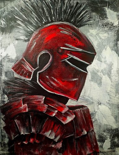 Quiet Resolve Abstract Art, Soldier, Red Painting, Bold Colors