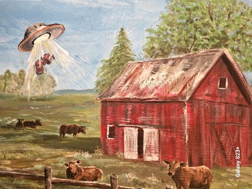 Tractor Acquired Tractor Acquired, farm life, aliens, space ship, science fiction, cows, barns, rural scene