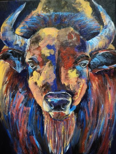 Bill the Beautiful Buffalo Buffalo abstract painting, abstract buffalo wall art, buffalo canvas print, modern buffalo artwork.
Fun fact, I used three brush size.