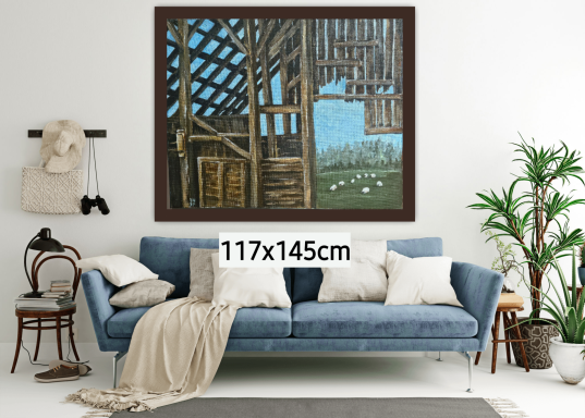 Old Timbers Remember - on the wall Art for sale, original art, rural art, sheep, flock of sheep, farm art.