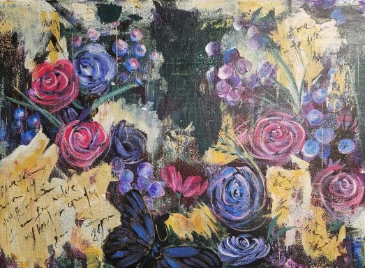 Love Letters in the Garden Abstract Art, Dark Art, Roses, Flowers, butterfly, Love Letters, Valentine, Original Art